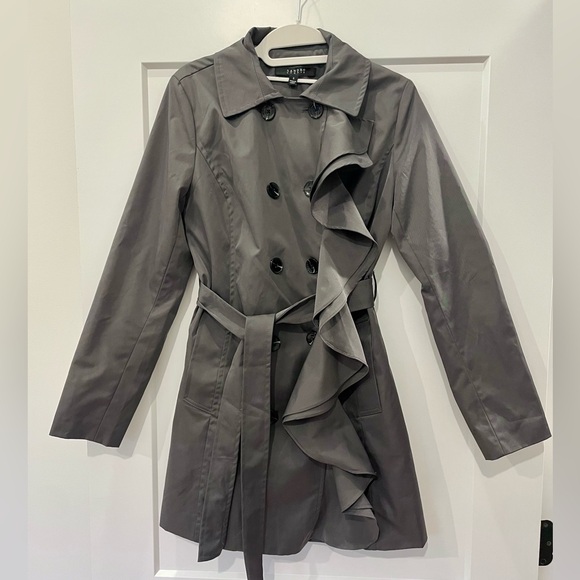 Sandro Ruffled Trench Coat Gray - Size Small - Picture 1 of 6